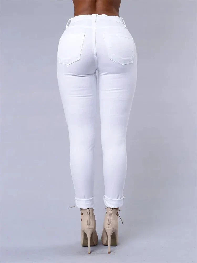 2026 Women's Stretch Skinny Ripped Hole Washed Denim Jeans Female High Waist Pencil Y2k Pants Jeans Ladies Casual Trousers Pants