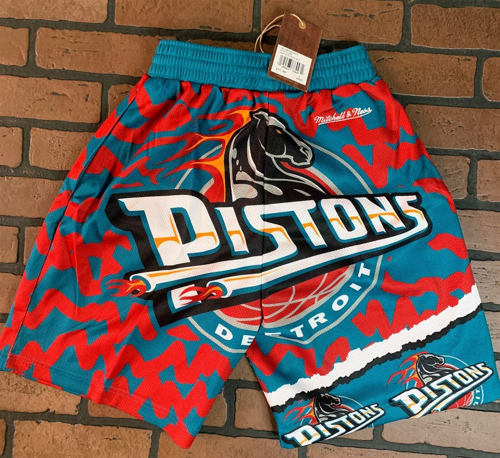 DETROIT PISTONS Mitchell & Ness Jumbotron 2.0 Sublimated Basketball Shorts ~New~
