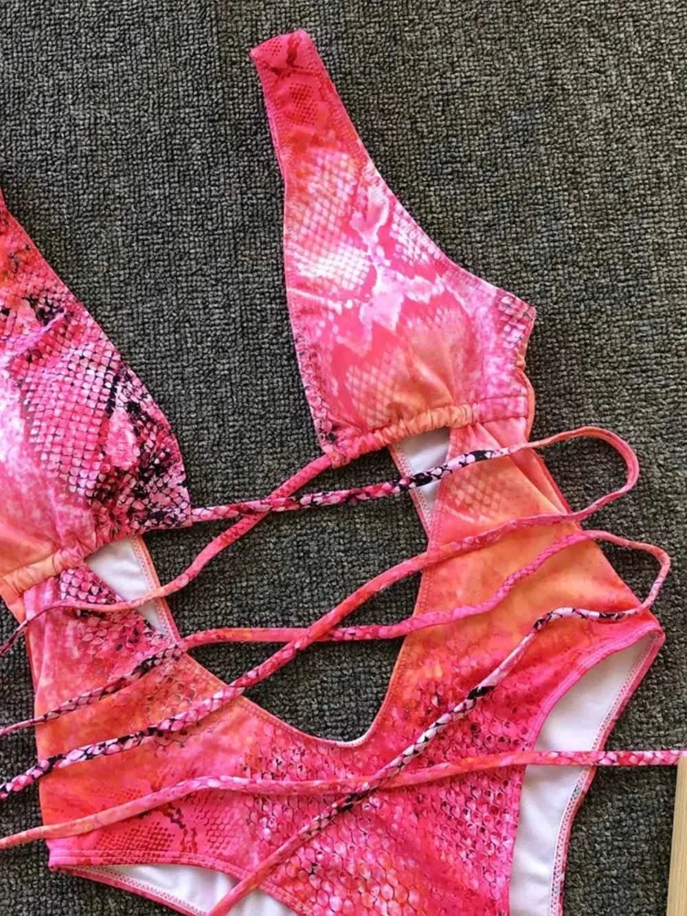 Lace-Up Backless : One-Piece Swimwear
