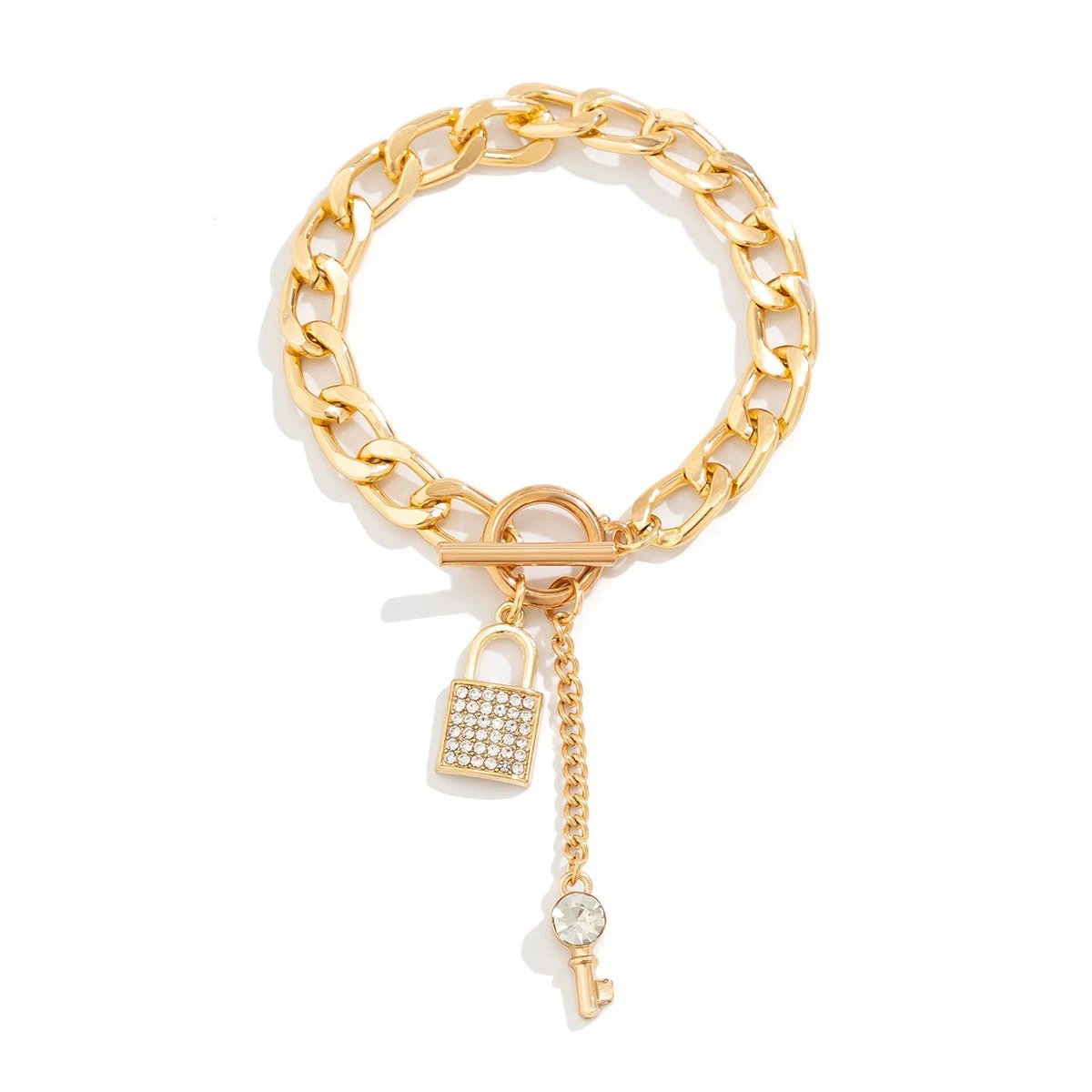 Thick Chain Lock and Key Pendant Necklace - Trendy Fashion Jewelry