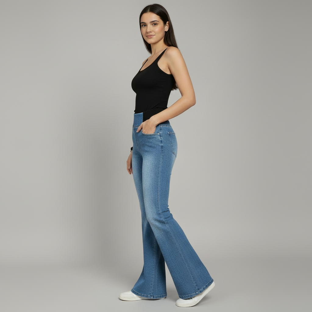 Elastic Waist Bell Bottom Jeans