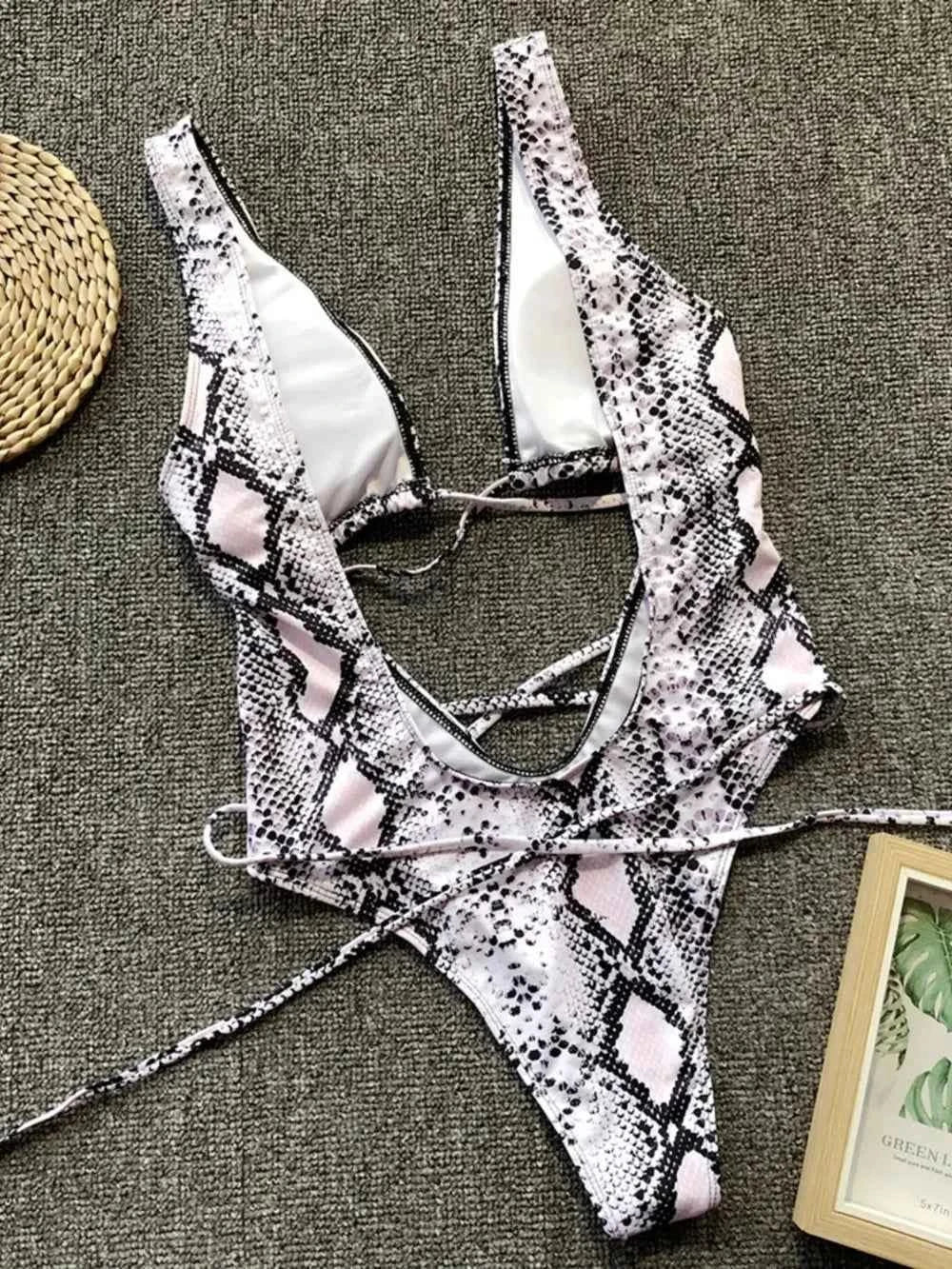 Lace-Up Backless : One-Piece Swimwear