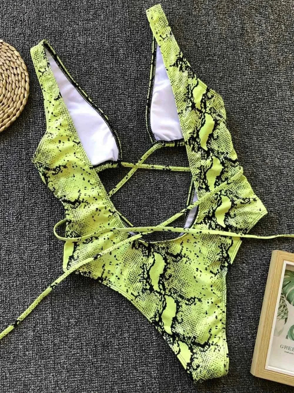 Lace-Up Backless : One-Piece Swimwear