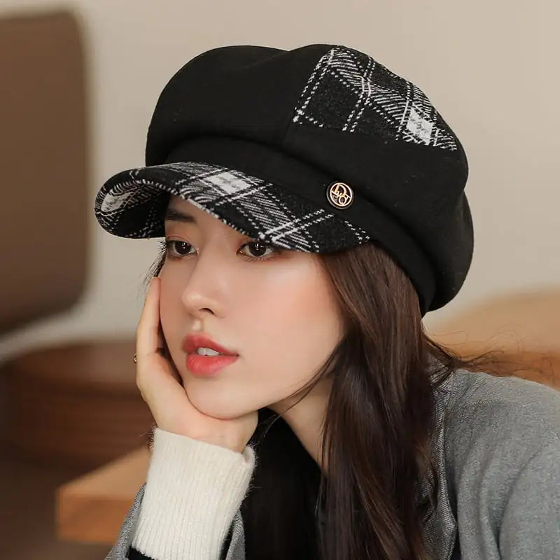Women's British Plaid Octagonal Newsboy Cap (Winter)