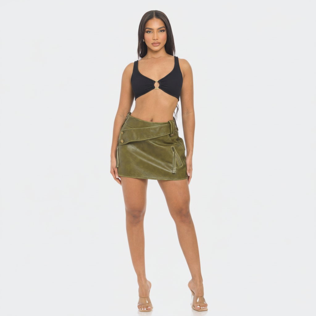 Faux Leather Strap Mini Skirt