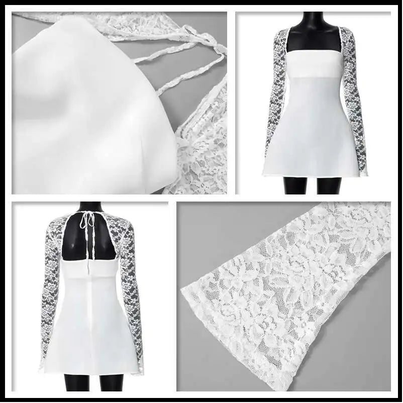 Townlike Lace Patchwork Waist Wrap A-line Dress Women Mini 2024 Autumn Winter Dress Backless Nightclub Sexy Party Dresses