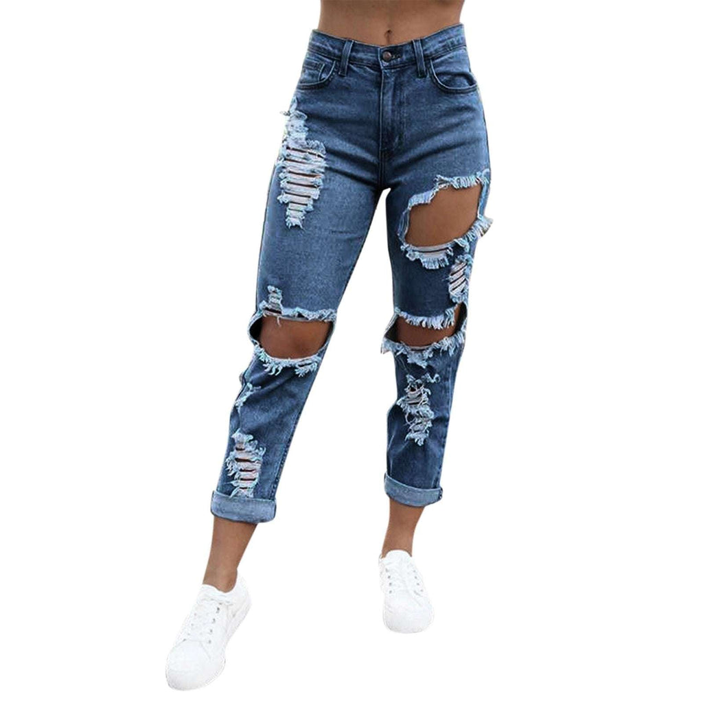 Hole Denim Women'S Jeans Buttocks Ripped Jeans Street Style Vertical Tube Denim Pants Frayed Tassel Ripped Jeans Japanese