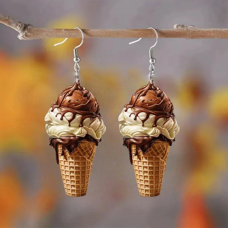 Delicious Ice Cream 2D Flat Acrylic Earrings with Creative Design Suitable for Summer Earrings Jewelry Accessories for Friends
