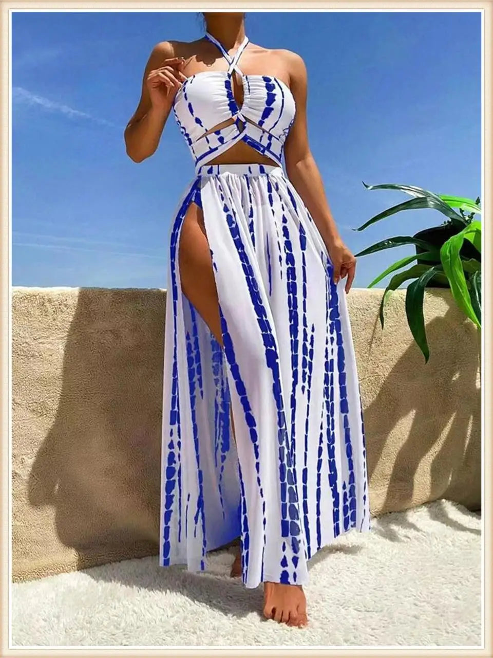 3 Pieces Tie Dye Cross Bikini 2025 Women Sexy Halter Swimsuit & Cover Up Pants Swimwear Bathers Bathing Swimming Suit Beachwear