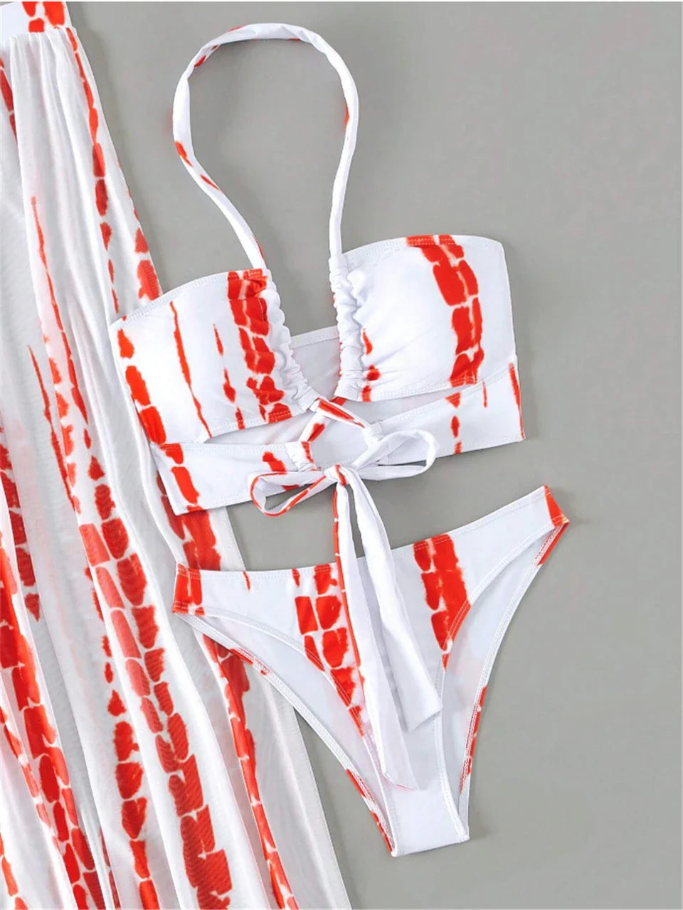 3 Pieces Tie Dye Cross Bikini 2025 Women Sexy Halter Swimsuit & Cover Up Pants Swimwear Bathers Bathing Swimming Suit Beachwear