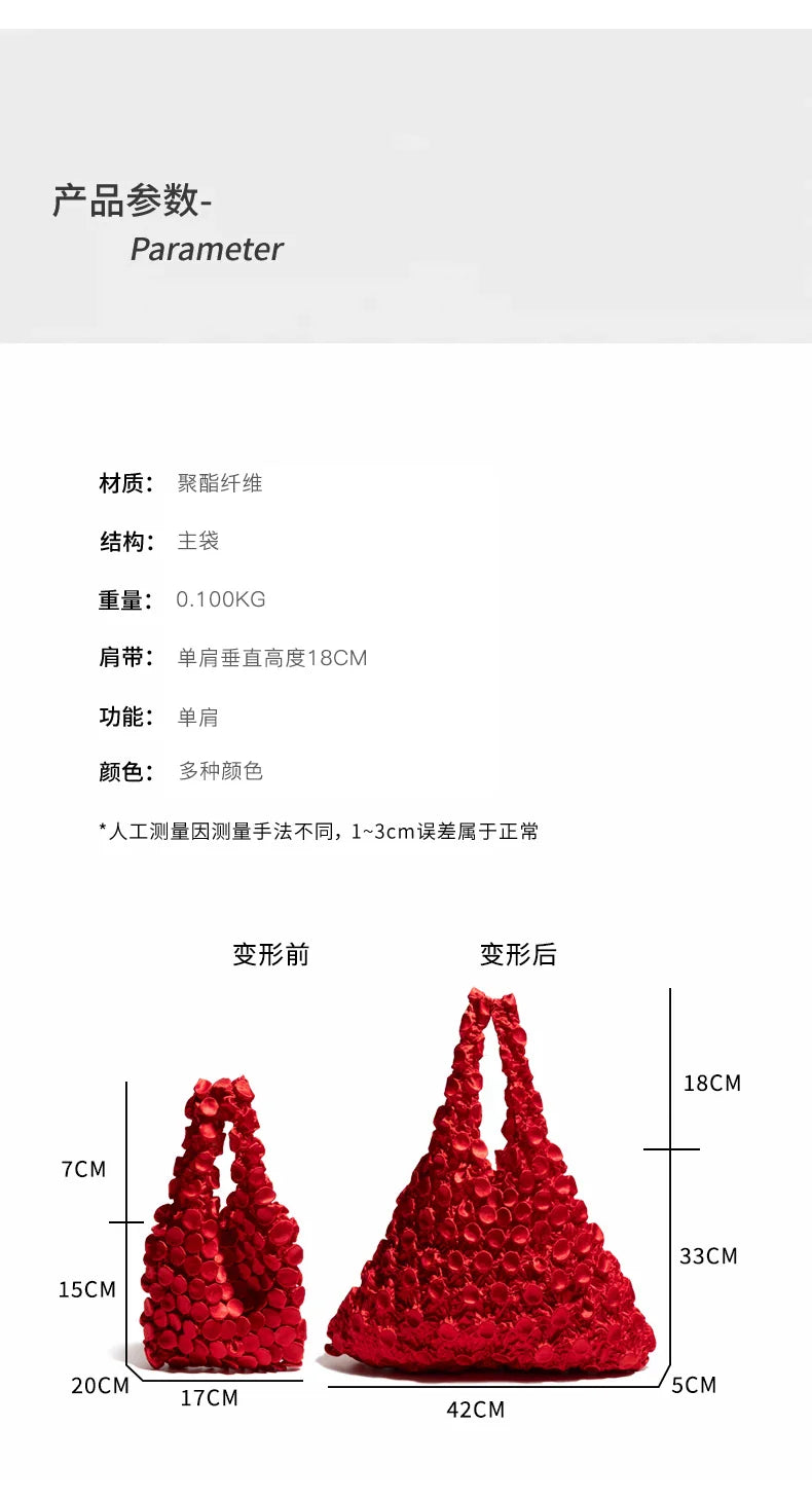 Ruched Bubble Small Tote Bag Telescopic Magic Shopping Bag Folding Portable Shoulder Bags Casual Elegant Large Capacity Handbags
