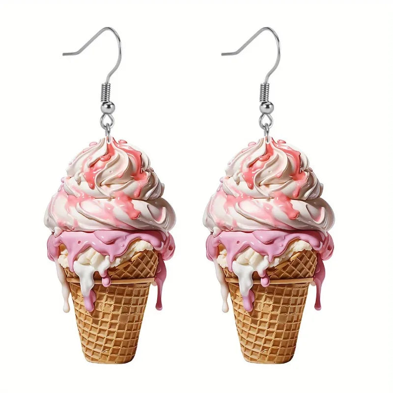 Delicious Ice Cream 2D Flat Acrylic Earrings with Creative Design Suitable for Summer Earrings Jewelry Accessories for Friends