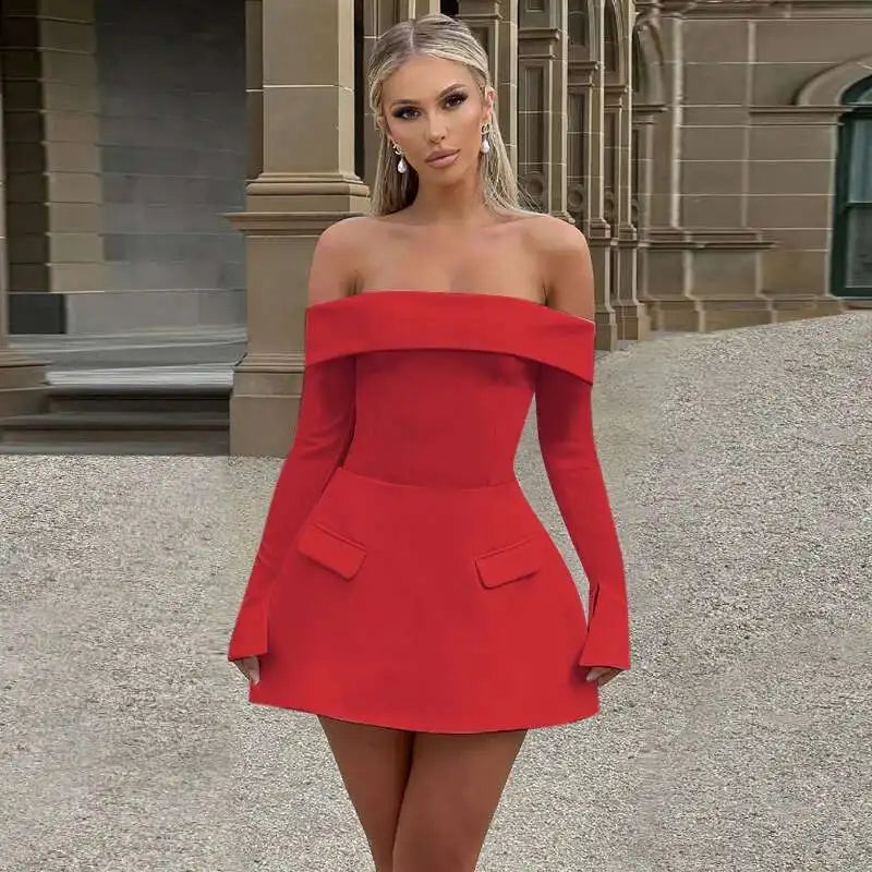 Townlike Lace Patchwork Waist Wrap A-line Dress Women Mini 2024 Autumn Winter Dress Backless Nightclub Sexy Party Dresses