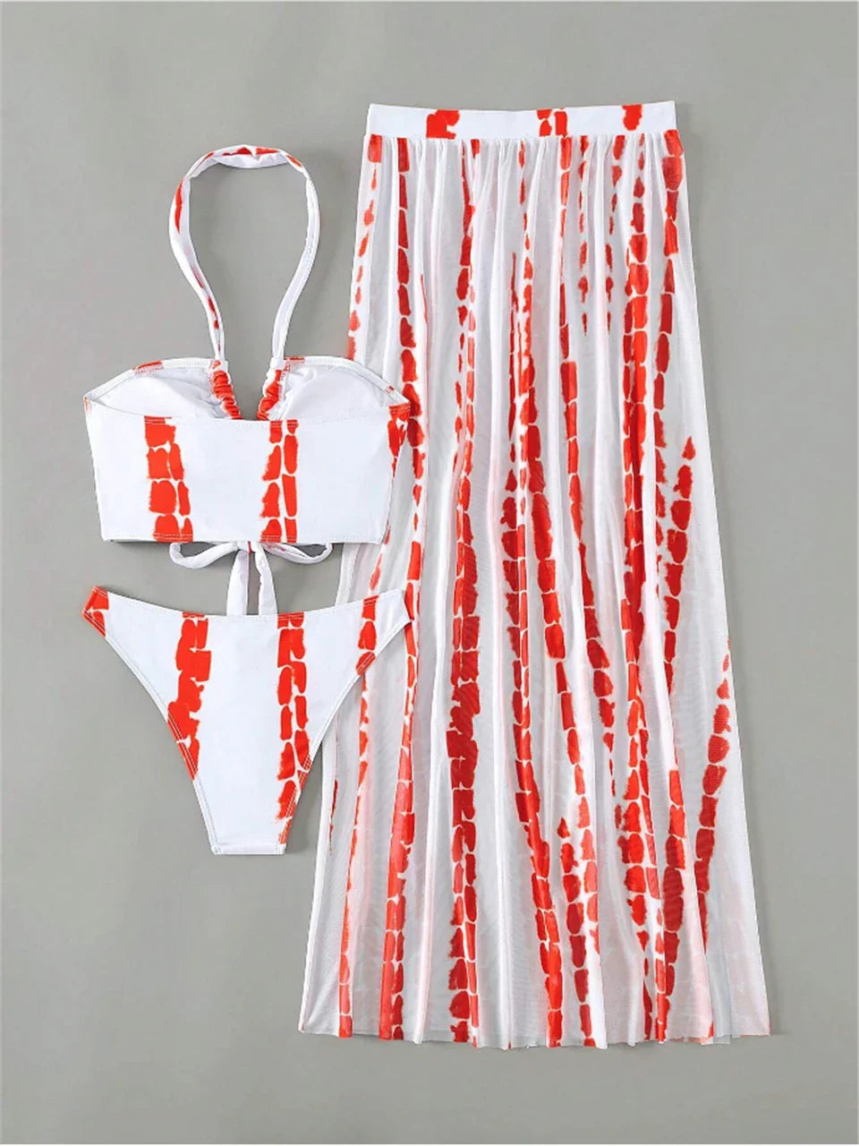 3 Pieces Tie Dye Cross Bikini 2025 Women Sexy Halter Swimsuit & Cover Up Pants Swimwear Bathers Bathing Swimming Suit Beachwear