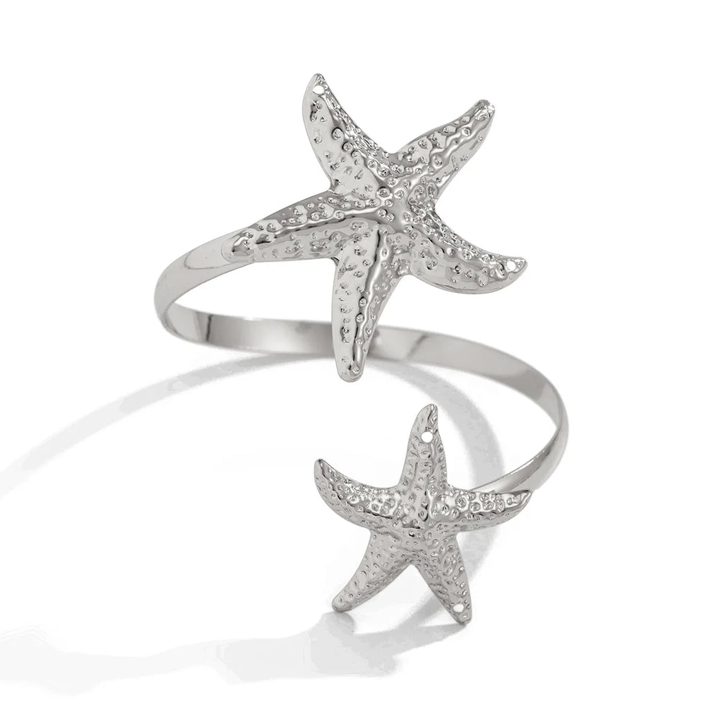 Women's European and American Fashion Gold Color Starfish Arm Chain Bracelet Summer Beach Travel Banquet Party Dress Up Gift