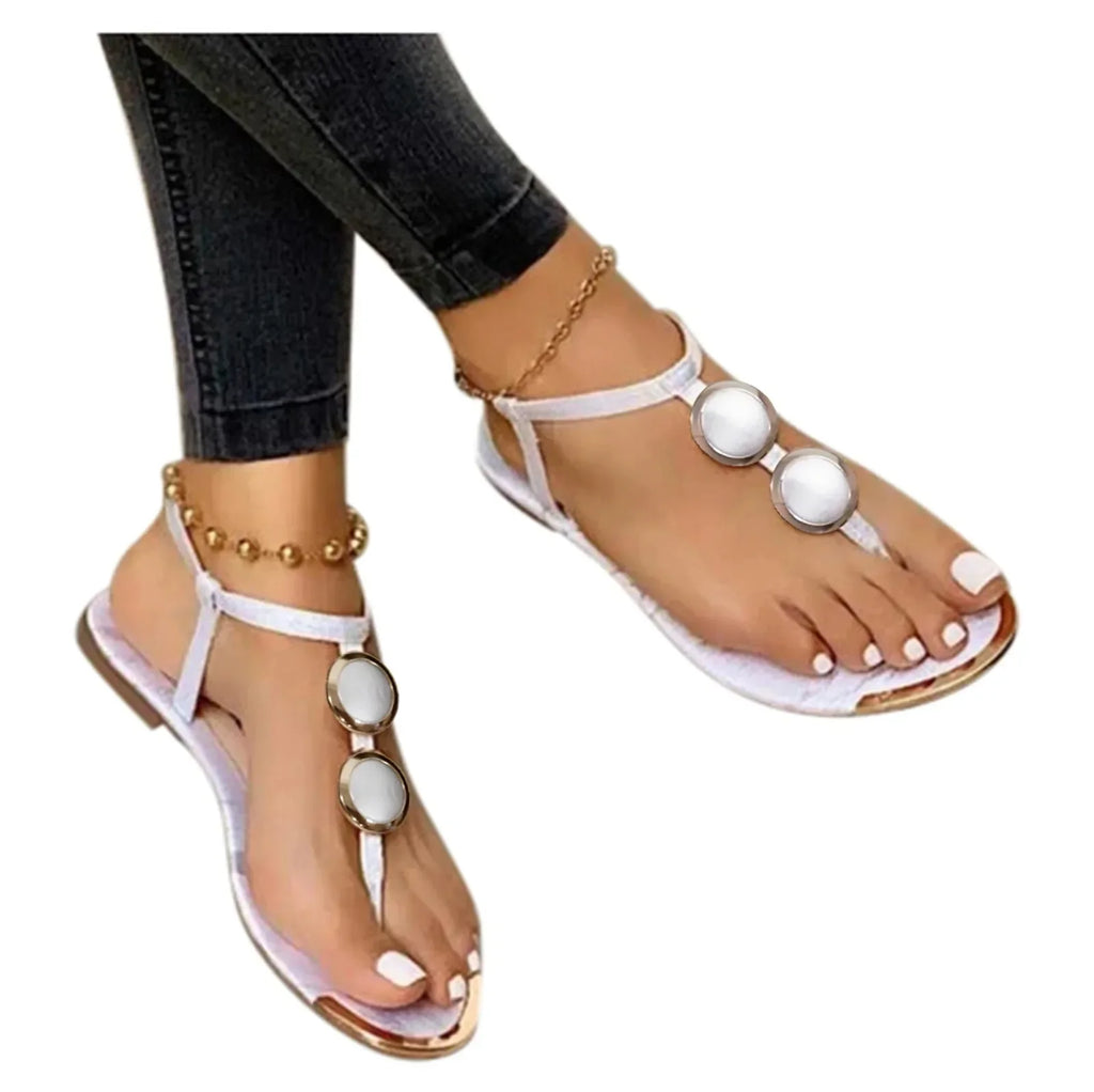 2024 The New Summer Sandals Women Fashion Casual Beach Outdoor Flip Flop Sandals Metal Decoration Ladies Flat Shoes Plus Size