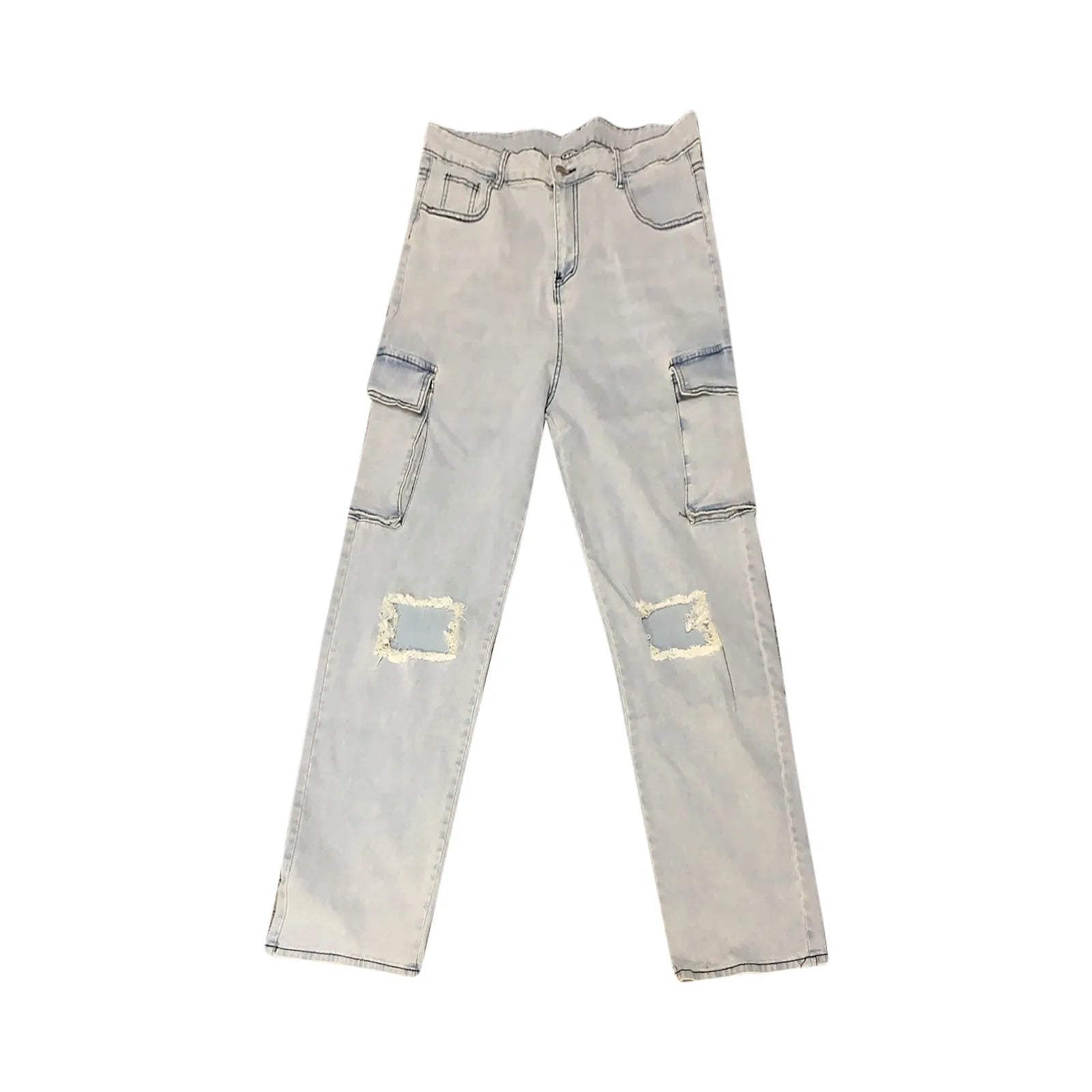 Women'S Jeans New Trendy Fall Wholesale Casual Washed Baggy Pocket Cargo Straight Trousers Jeans Ladies Streetwear Black Denim