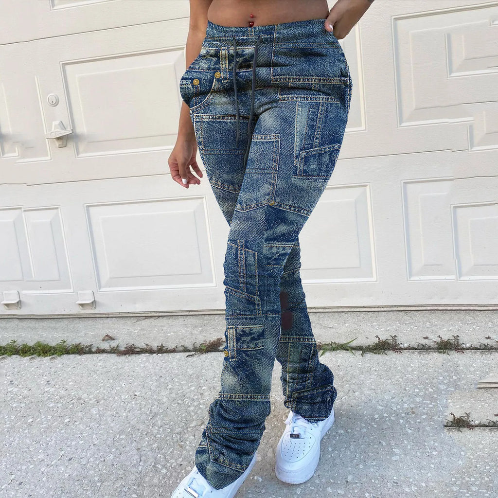 Cargo Pants Women Plus Size Casual Jeans Print Trousers Strap Long Pocket Pant Wide Pants Women High Waist pantalones de mujer