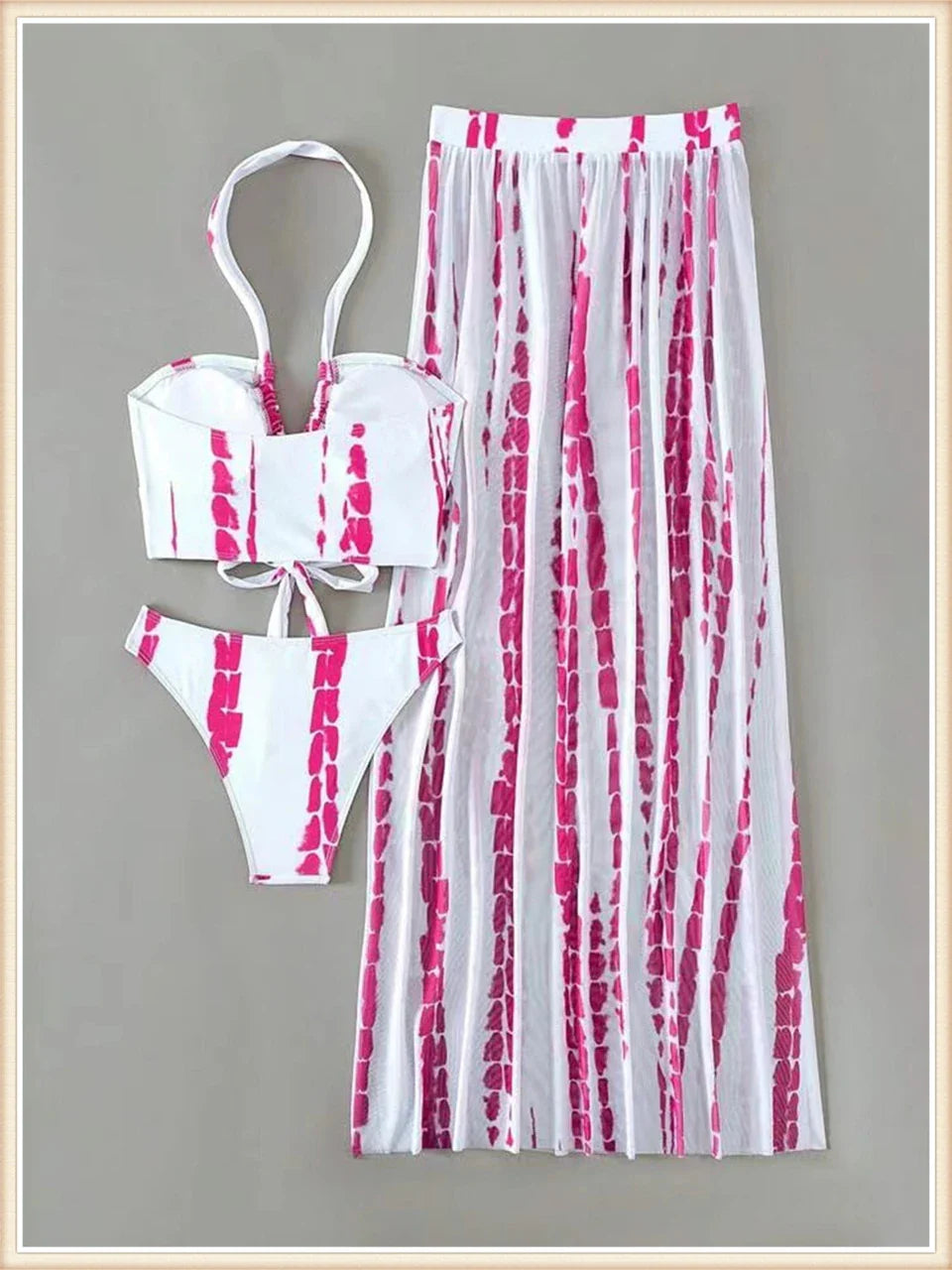 3 Pieces Tie Dye Cross Bikini 2025 Women Sexy Halter Swimsuit & Cover Up Pants Swimwear Bathers Bathing Swimming Suit Beachwear