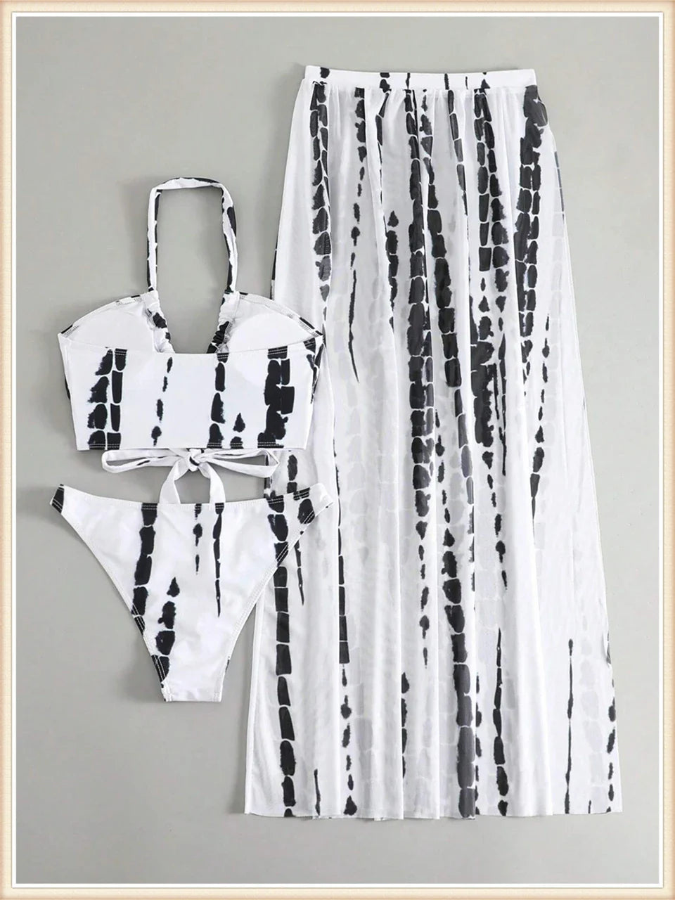 3 Pieces Tie Dye Cross Bikini 2025 Women Sexy Halter Swimsuit & Cover Up Pants Swimwear Bathers Bathing Swimming Suit Beachwear