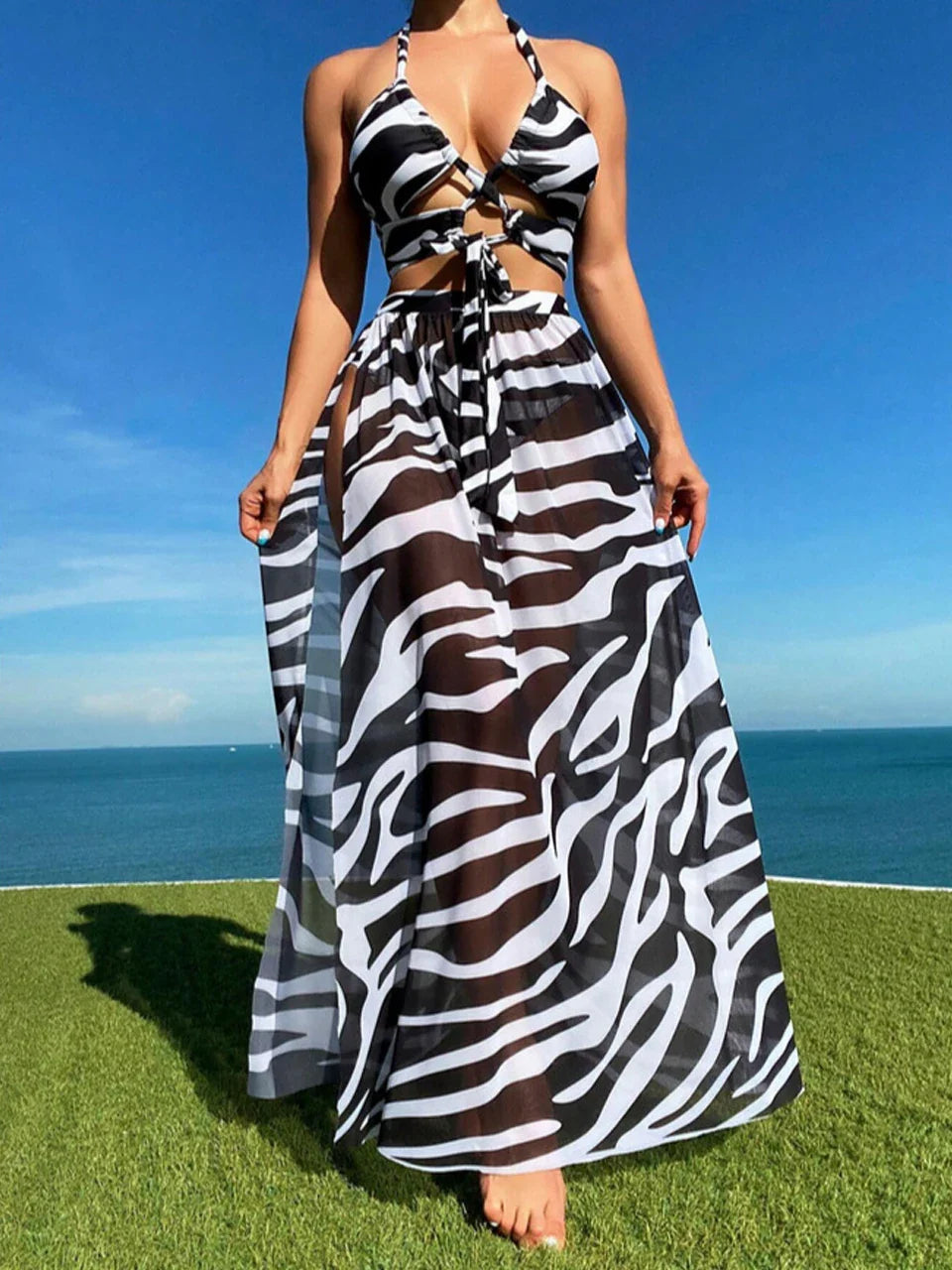 3 Pieces Tie Dye Cross Bikini 2025 Women Sexy Halter Swimsuit & Cover Up Pants Swimwear Bathers Bathing Swimming Suit Beachwear