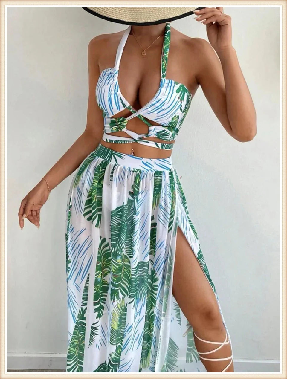 3 Pieces Tie Dye Cross Bikini 2025 Women Sexy Halter Swimsuit & Cover Up Pants Swimwear Bathers Bathing Swimming Suit Beachwear