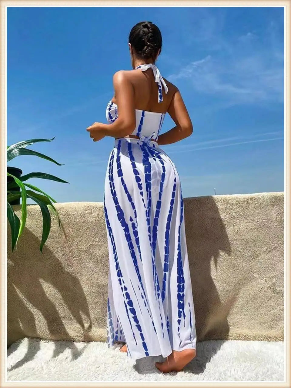 3 Pieces Tie Dye Cross Bikini 2025 Women Sexy Halter Swimsuit & Cover Up Pants Swimwear Bathers Bathing Swimming Suit Beachwear