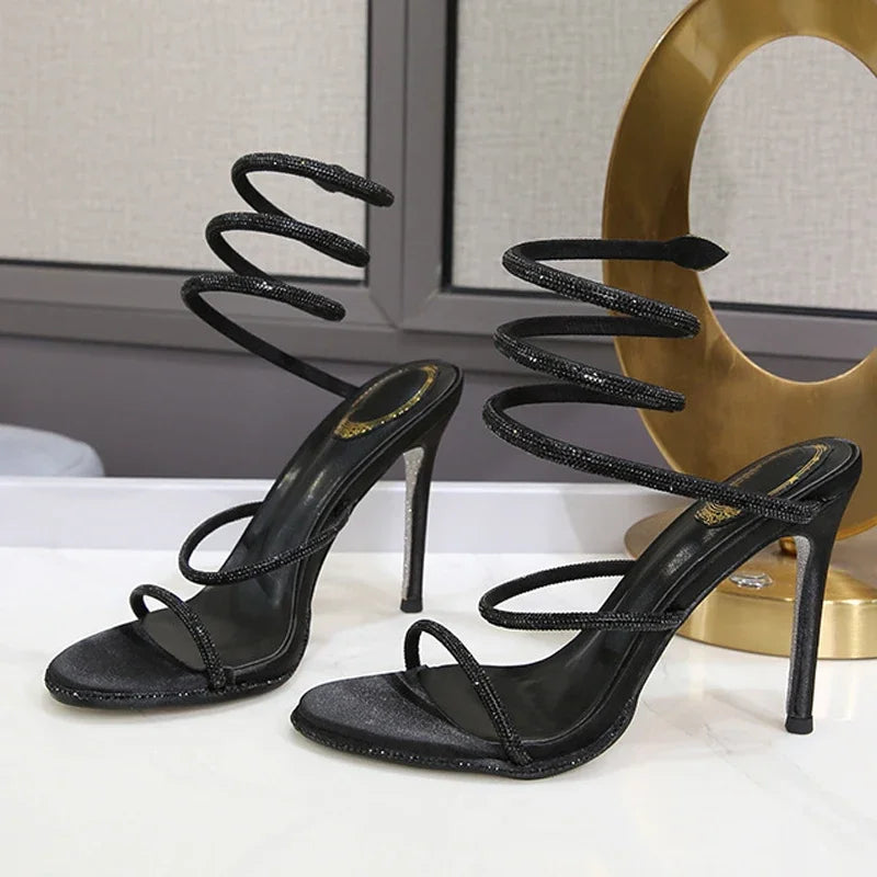 Eilyken Summer Street Style CRYSTAL Ankle Strap Women Sandals Sexy Open Toe Thin High Heels Party Prom Shoes