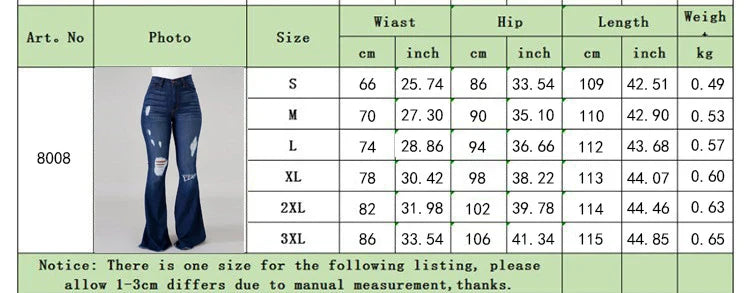 Denim Womens Pants High-stretch Ripped Jeans High-waisted Flared Trousers for Women