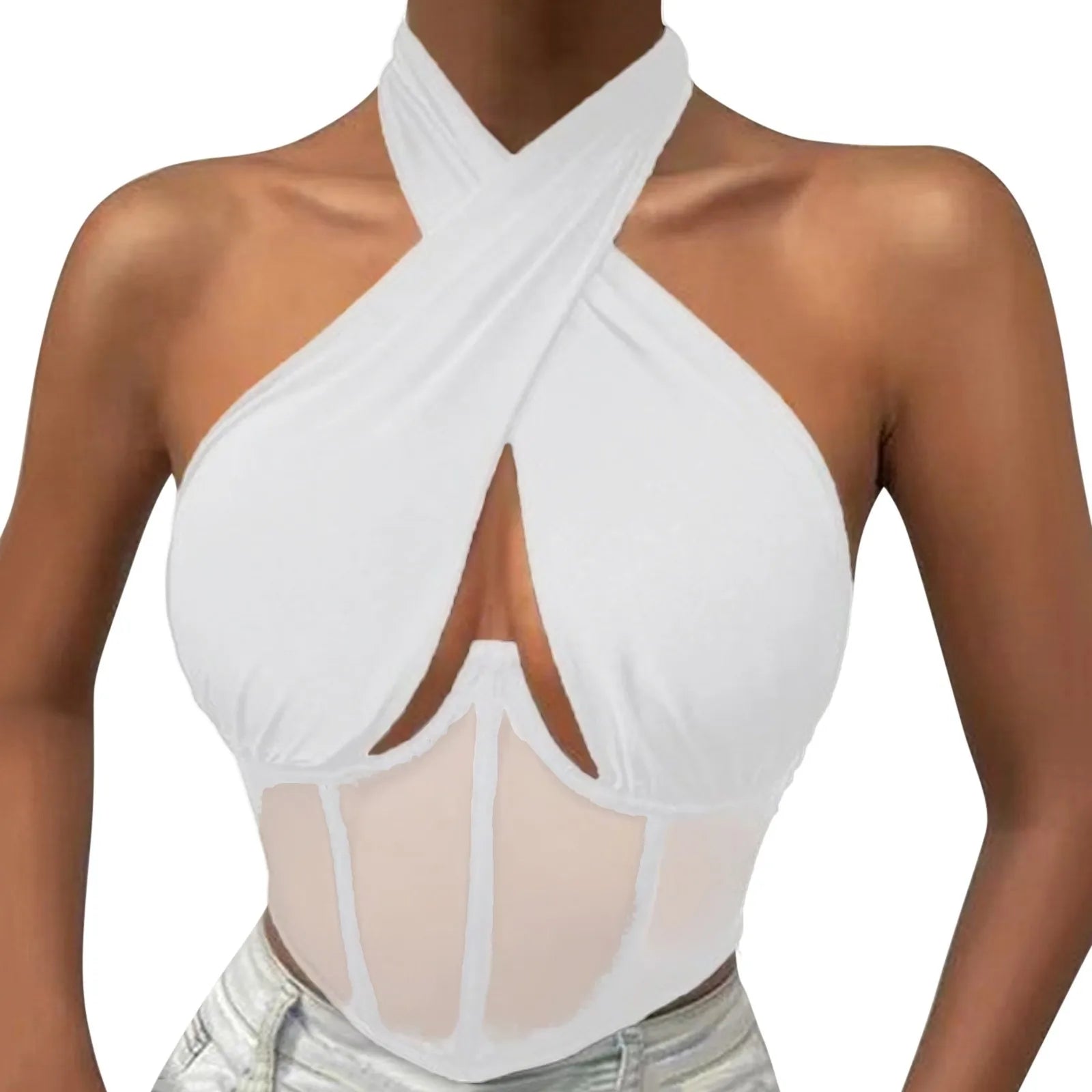 Women Sleeveless Fishbone Corset Vest Solid Hollow Out Cropped Top Summer Halter Backless Sexy Tops Y2k Camis Ropa De Mujer