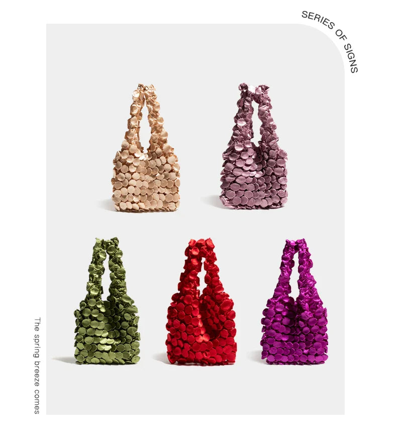 Ruched Bubble Small Tote Bag Telescopic Magic Shopping Bag Folding Portable Shoulder Bags Casual Elegant Large Capacity Handbags