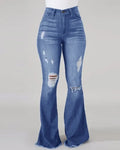 Denim Womens Pants High-stretch Ripped Jeans High-waisted Flared Trousers for Women