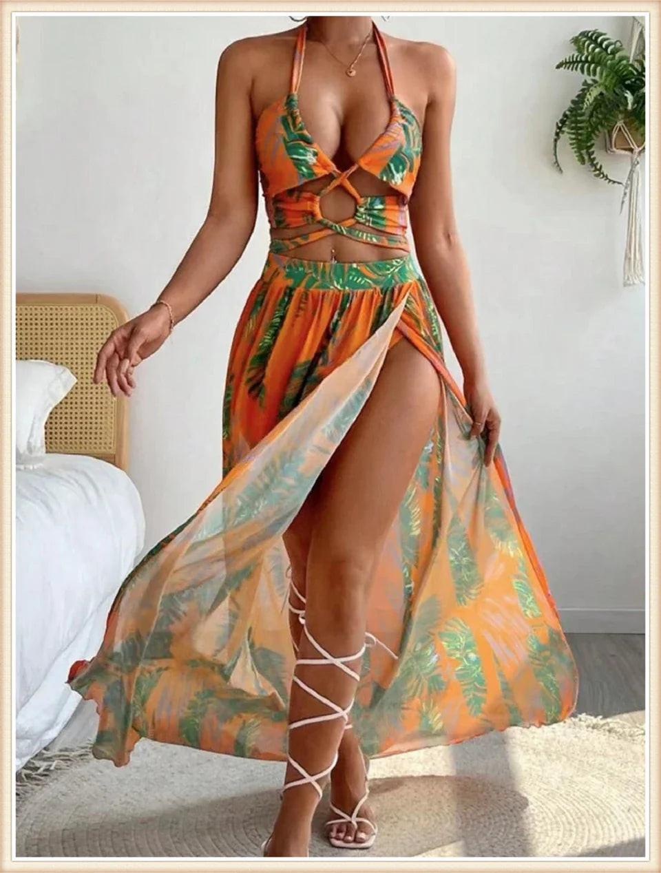 3 Pieces Tie Dye Cross Bikini 2025 Women Sexy Halter Swimsuit & Cover Up Pants Swimwear Bathers Bathing Swimming Suit Beachwear