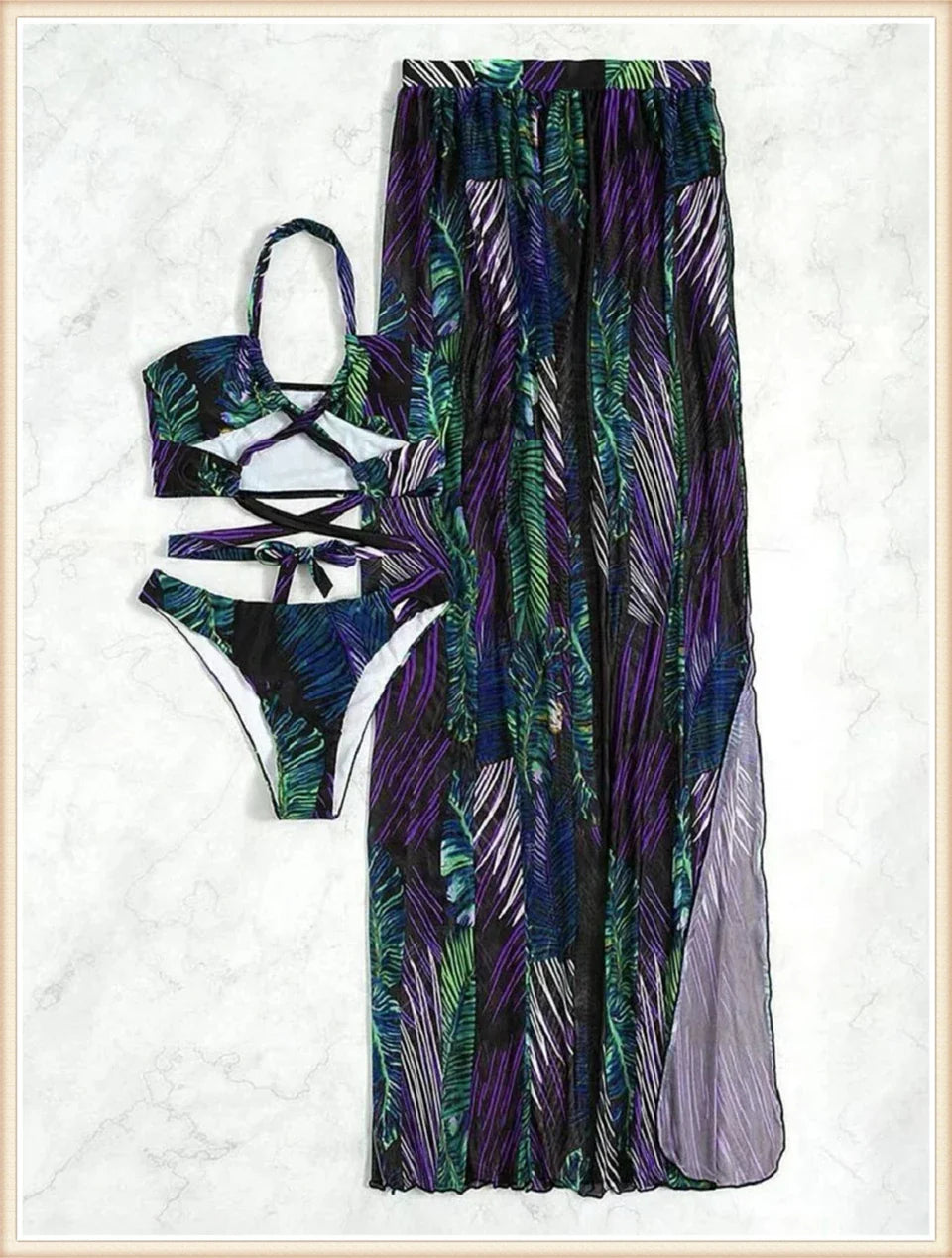 3 Pieces Tie Dye Cross Bikini 2025 Women Sexy Halter Swimsuit & Cover Up Pants Swimwear Bathers Bathing Swimming Suit Beachwear