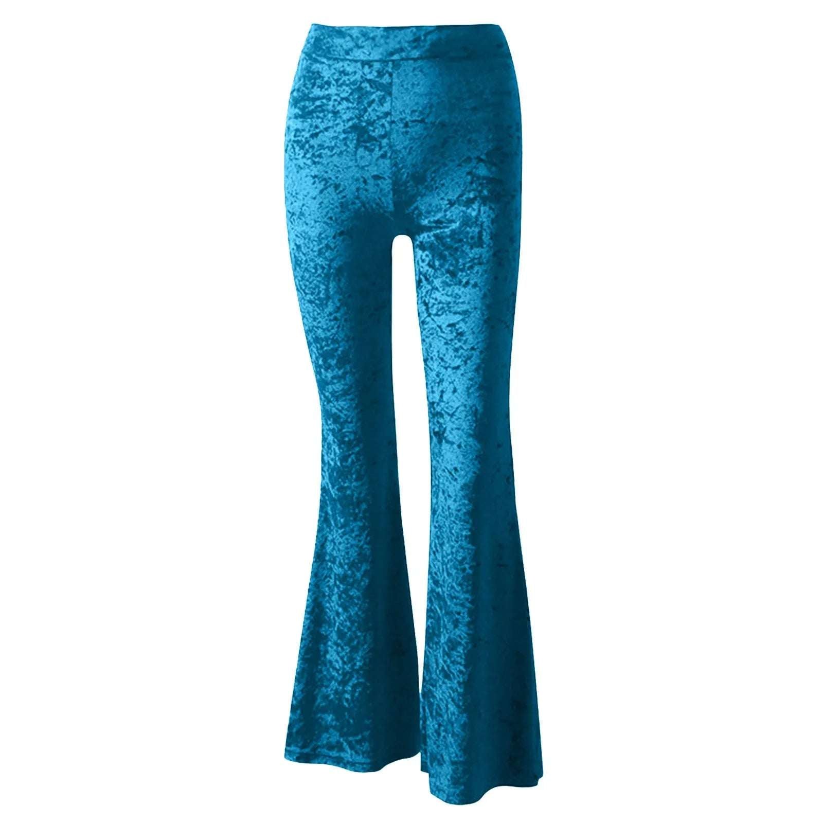 Women Golden Velvet Flare Pants Vintage High Waist Pants Solid Color Pocket Straight Trousers Autumn Street Party Dance Wear