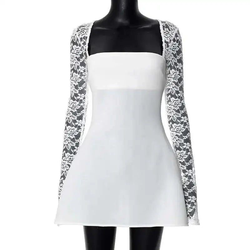 Townlike Lace Patchwork Waist Wrap A-line Dress Women Mini 2024 Autumn Winter Dress Backless Nightclub Sexy Party Dresses