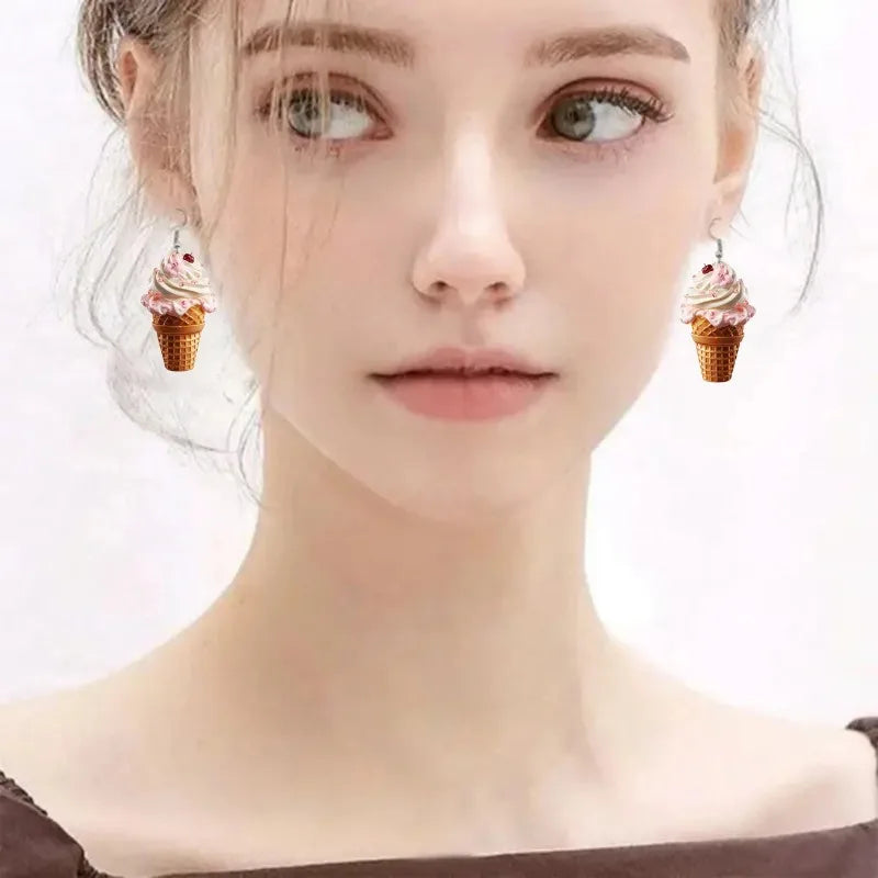 Delicious Ice Cream 2D Flat Acrylic Earrings with Creative Design Suitable for Summer Earrings Jewelry Accessories for Friends