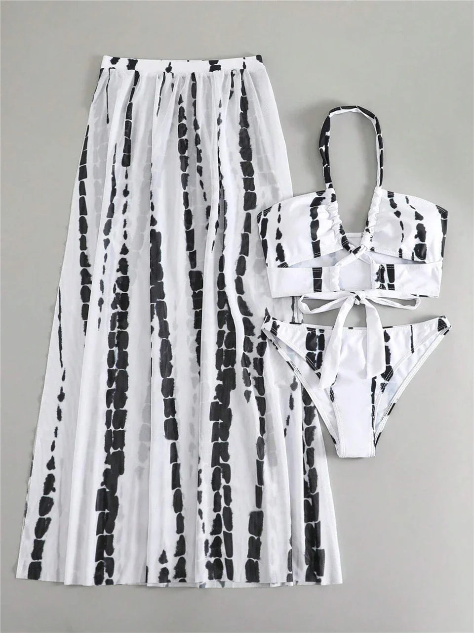 3 Pieces Tie Dye Cross Bikini 2025 Women Sexy Halter Swimsuit & Cover Up Pants Swimwear Bathers Bathing Swimming Suit Beachwear