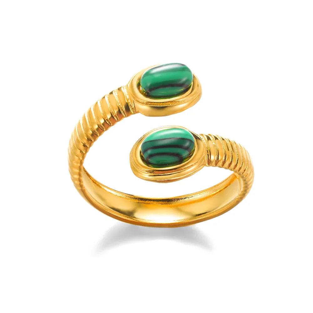 Round Sun Natural Stone Hollow Rings For Women Trendy Aesthetic Classic Gold Color Ring Vintage Stainless Steel Jewelry Gift New