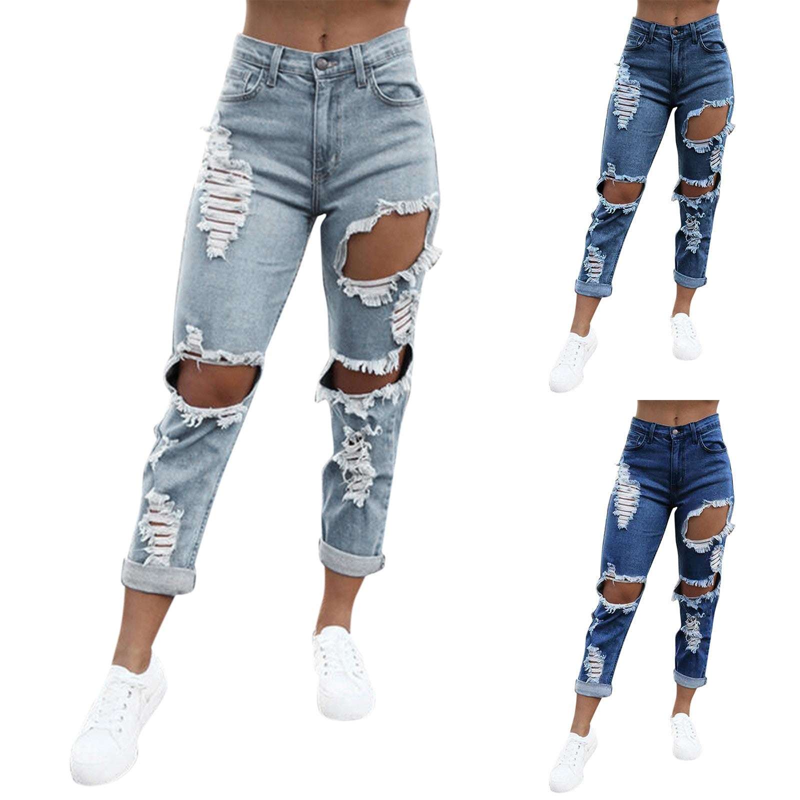 Hole Denim Women'S Jeans Buttocks Ripped Jeans Street Style Vertical Tube Denim Pants Frayed Tassel Ripped Jeans Japanese