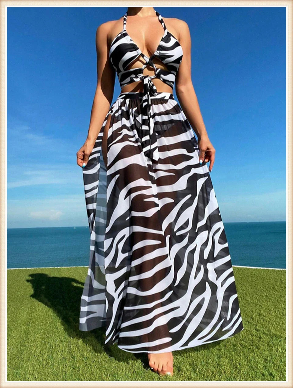 3 Pieces Tie Dye Cross Bikini 2025 Women Sexy Halter Swimsuit & Cover Up Pants Swimwear Bathers Bathing Swimming Suit Beachwear