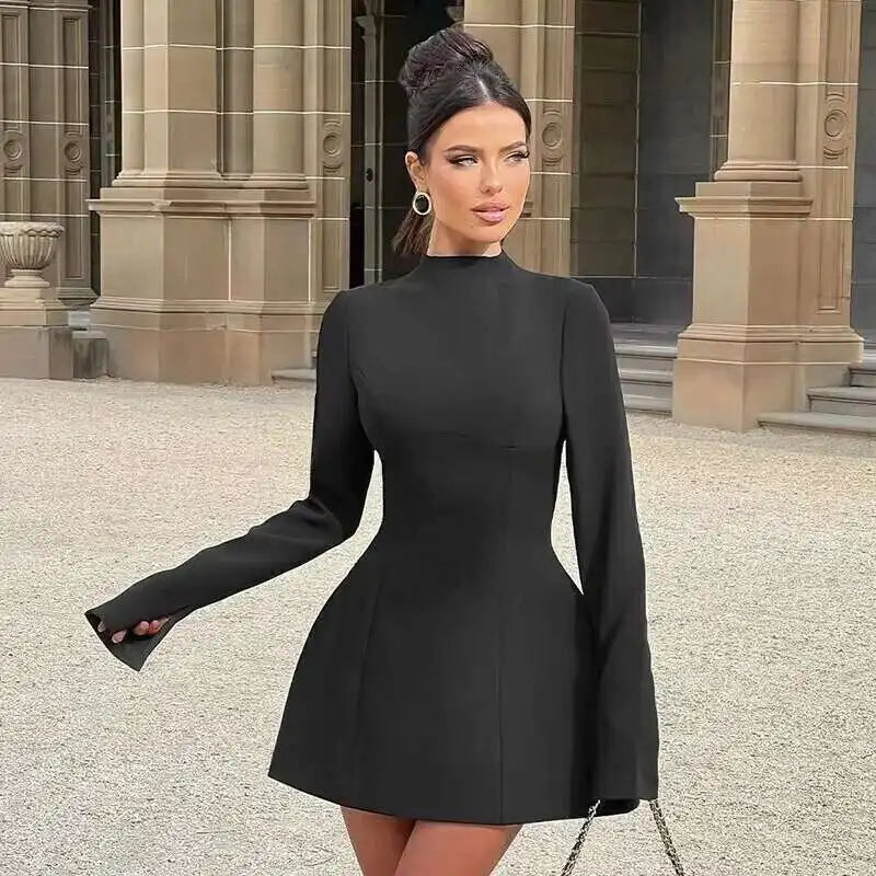 Townlike Lace Patchwork Waist Wrap A-line Dress Women Mini 2024 Autumn Winter Dress Backless Nightclub Sexy Party Dresses
