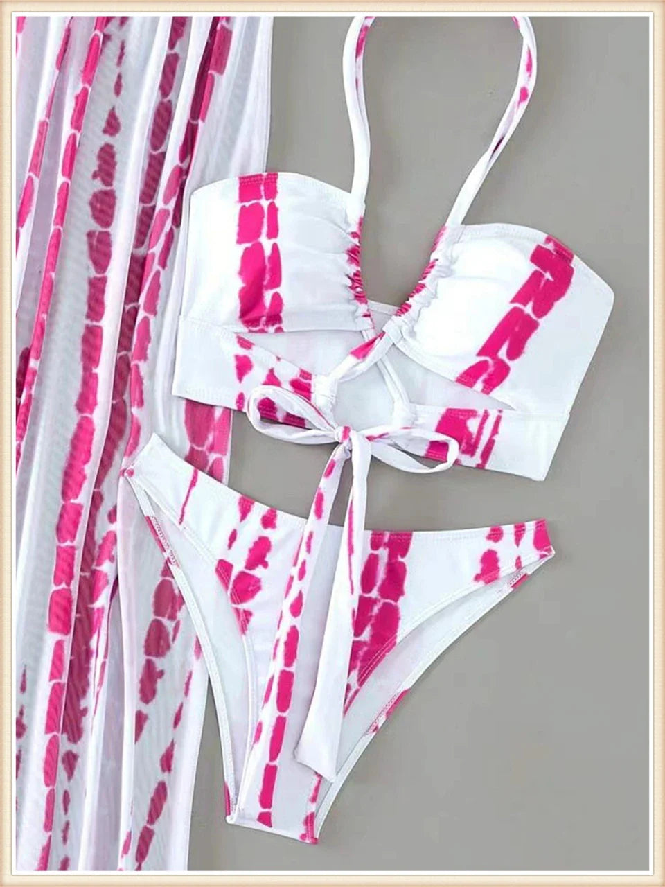 3 Pieces Tie Dye Cross Bikini 2025 Women Sexy Halter Swimsuit & Cover Up Pants Swimwear Bathers Bathing Swimming Suit Beachwear