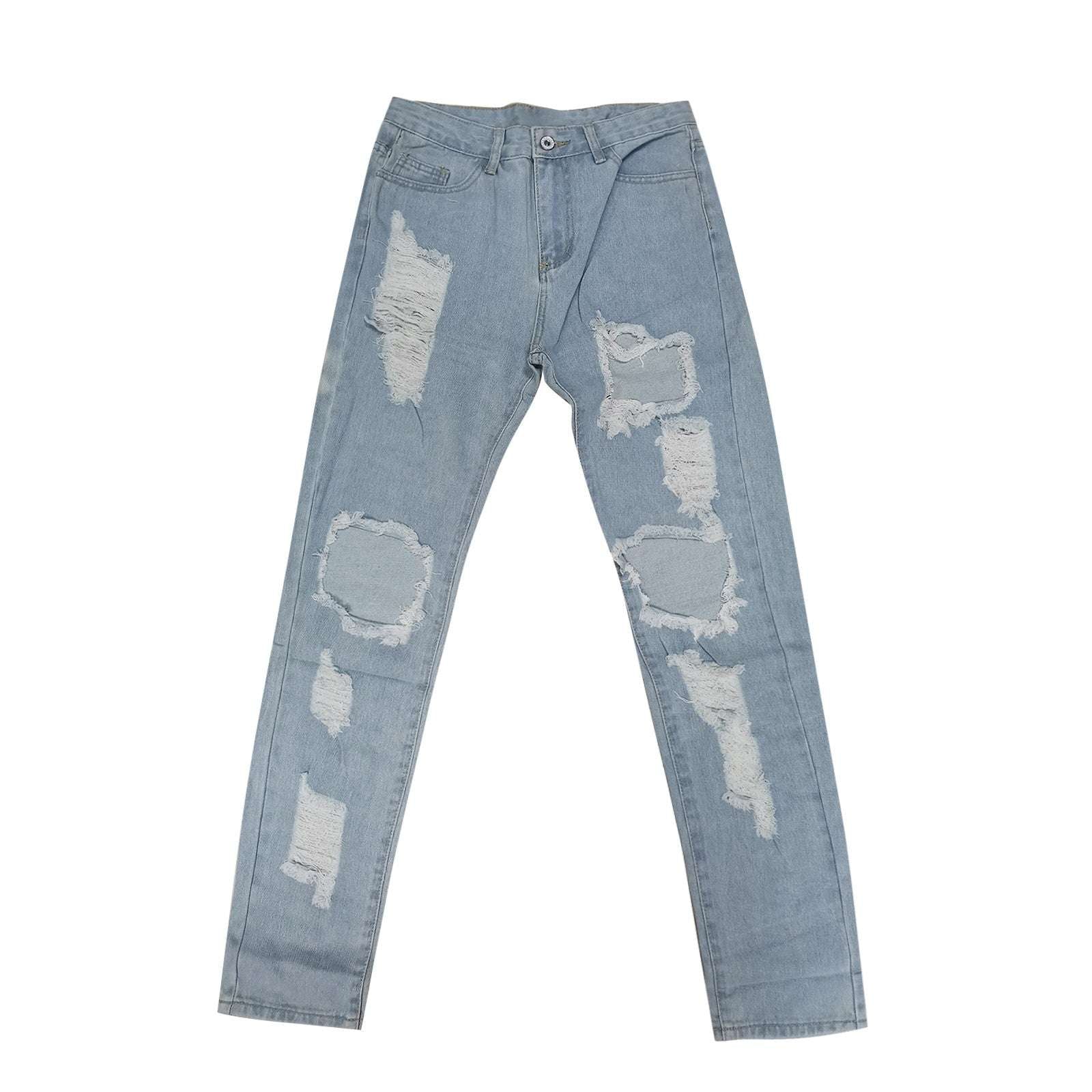 Hole Denim Women'S Jeans Buttocks Ripped Jeans Street Style Vertical Tube Denim Pants Frayed Tassel Ripped Jeans Japanese