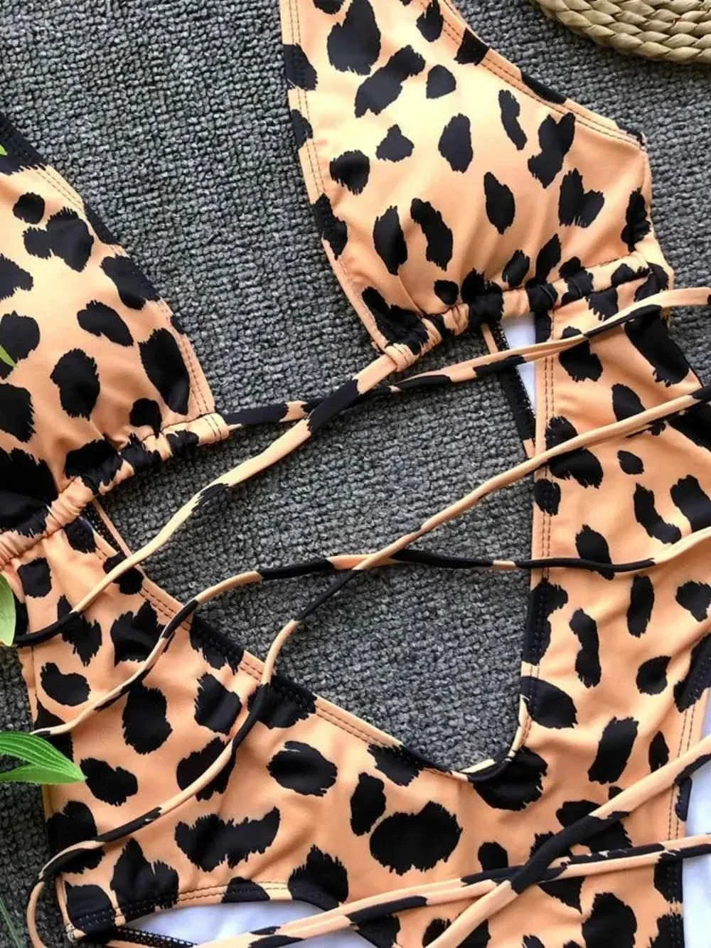 Lace-Up Backless : One-Piece Swimwear