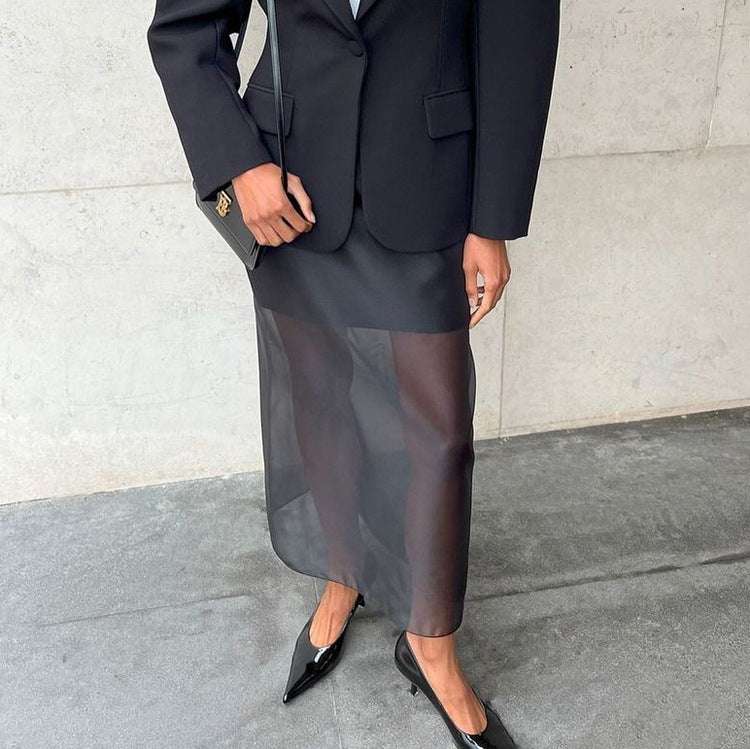 Black Mesh See-through High Waist Slit Sheath Skirt