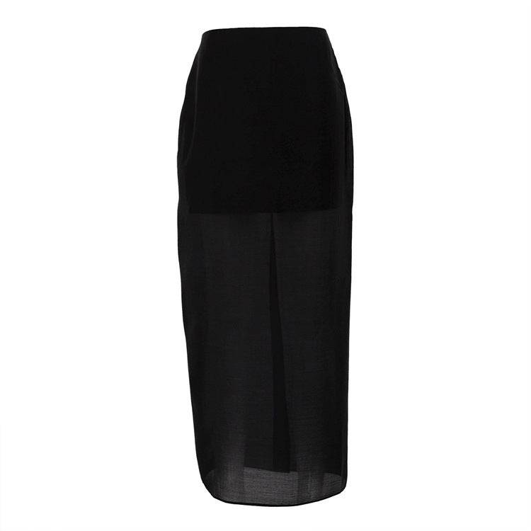 Black Mesh See-through High Waist Slit Sheath Skirt