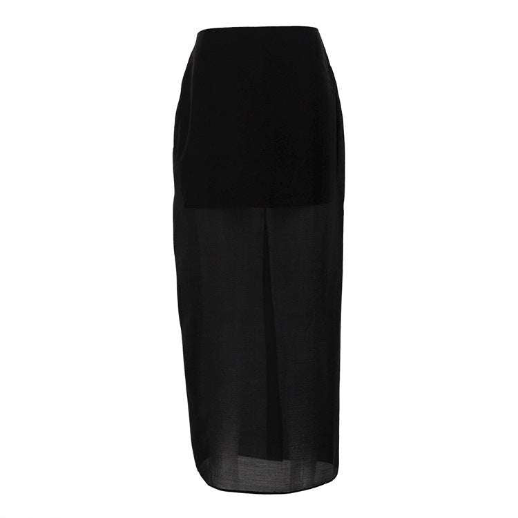 Black Mesh See-through High Waist Slit Sheath Skirt
