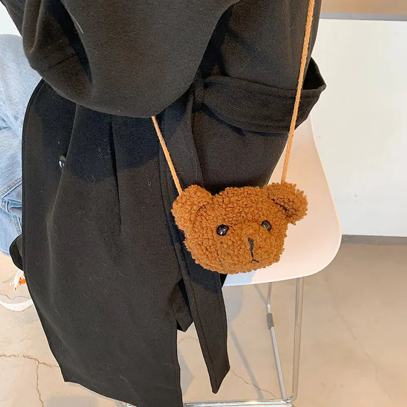Plush Cartoon Bear Head One Shoulder Crossbody Bag
