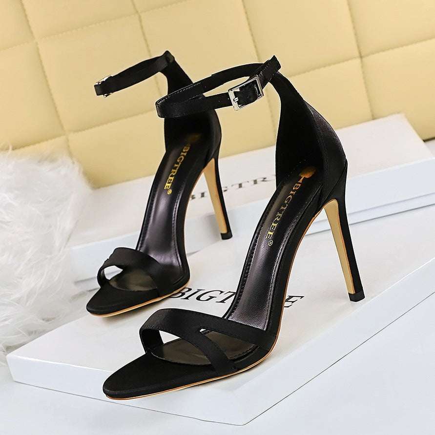 High Heel  Toe Satin Cutout Sandals
